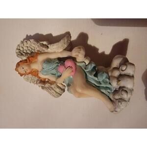 Collectible Angel Figurine Figure Blue Dress Decor Red Hair